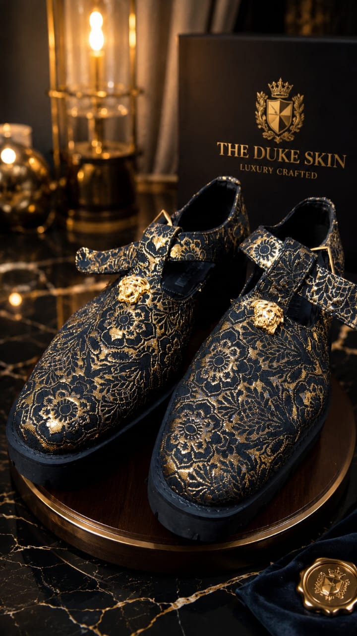 Black and gold patterned King Duke Skin shoes